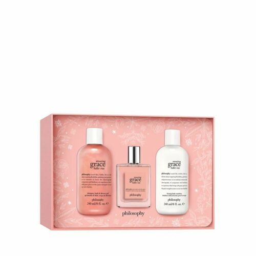 Set - Philosophy Amazing Grace Ballet Rose - 240ml Shampoo, Bath & Shower Gel + 60ml EDT Spray + 240ml Body Emulsion for Women